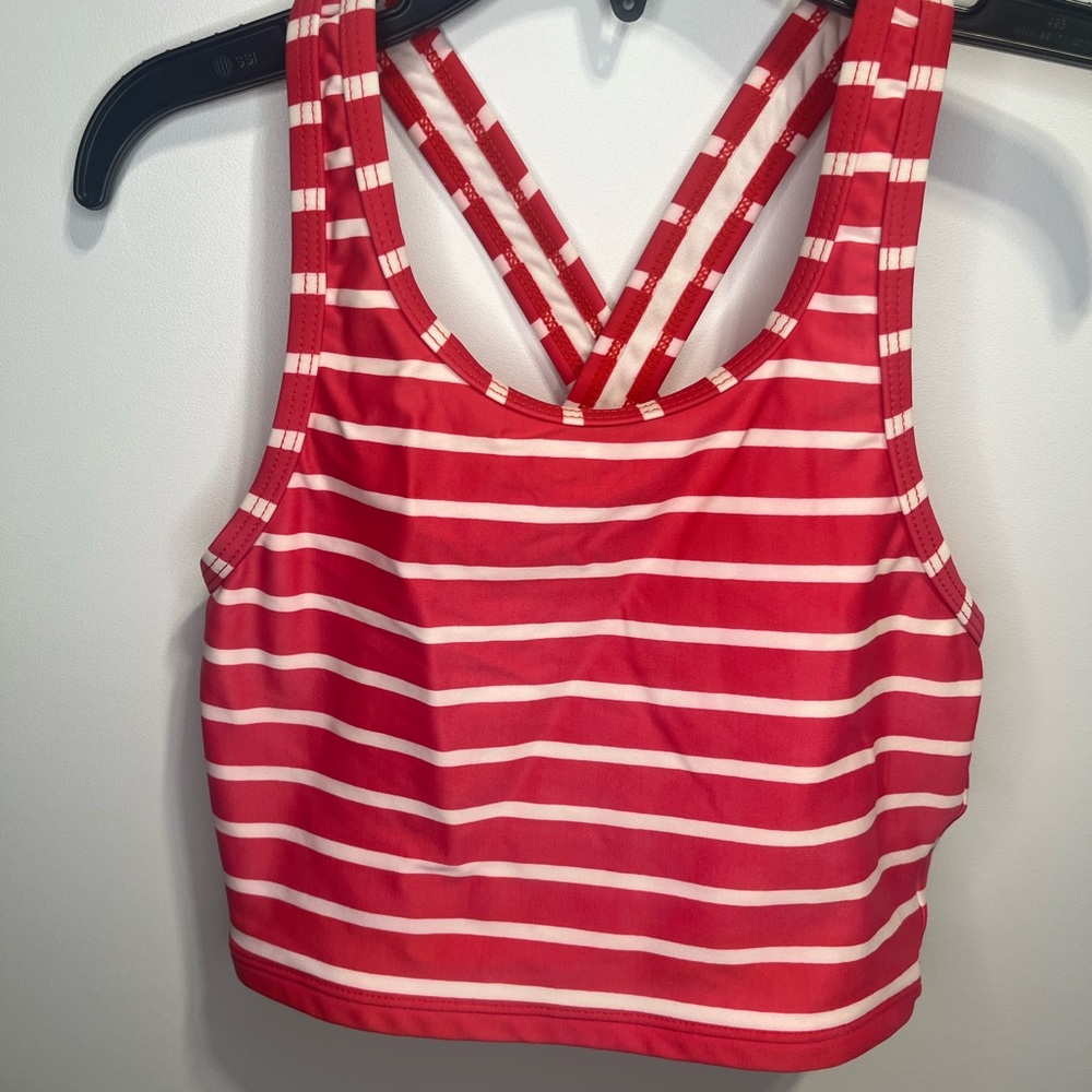 Hanna Andersson Red & White Striped Kids Swim Bikini Top Racerback X straps 6T